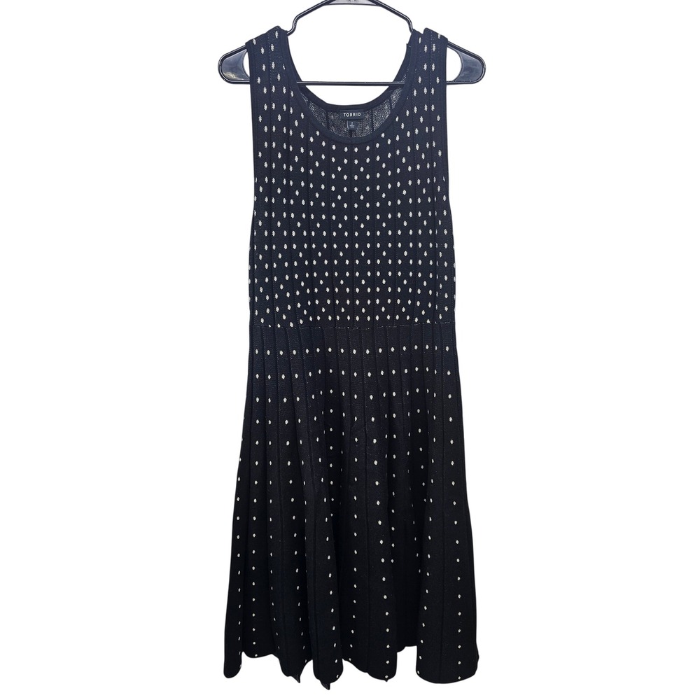 Torrid Black White Pointelle Knit Fit & Flare Skater Midi Dress Womens Size 2 2X